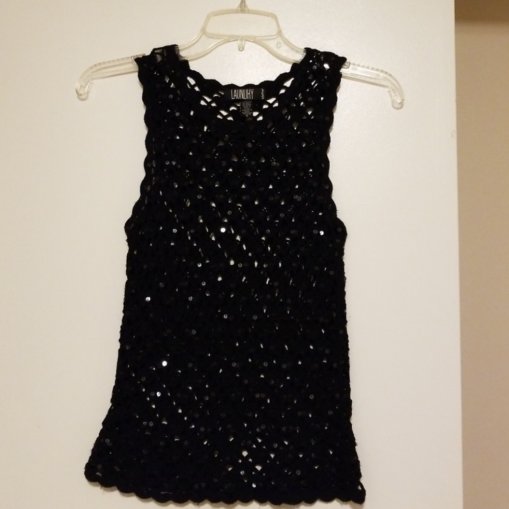 Laundry black sequin top